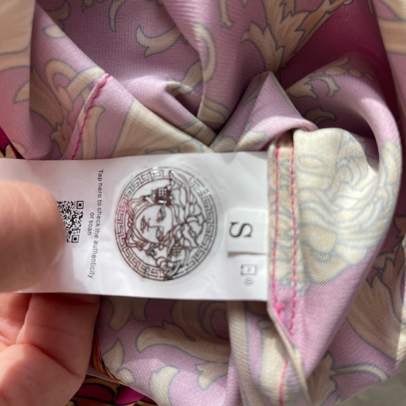 Versace Pink and Gold Baroque Mini Skirt with Blue Fringe - Picture 9 of 9